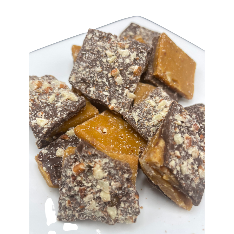 IN STORE PICKUP ONLY | Homemade Dark Chocolate Toffee | 8 oz | Multiple Nut Options | Barb's Buttery Toffee