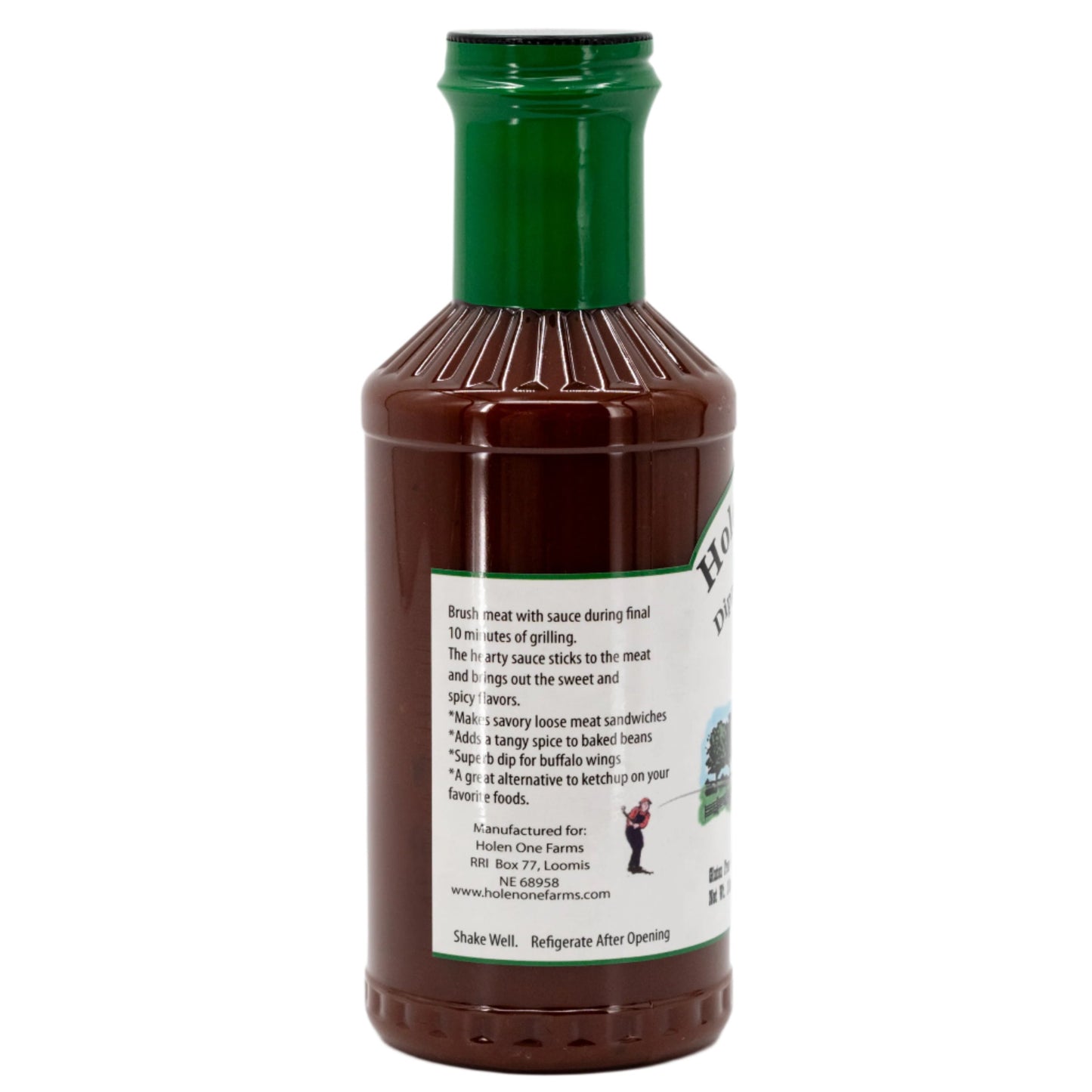 Bottle of sauce with a green cap on a white background