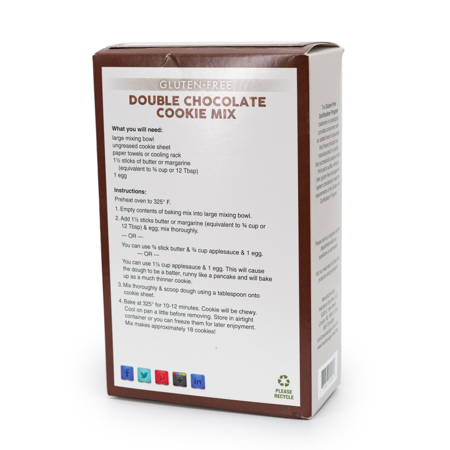 Heartland Gourmet Gluten Free Double Chocolate Cookie Mix Back