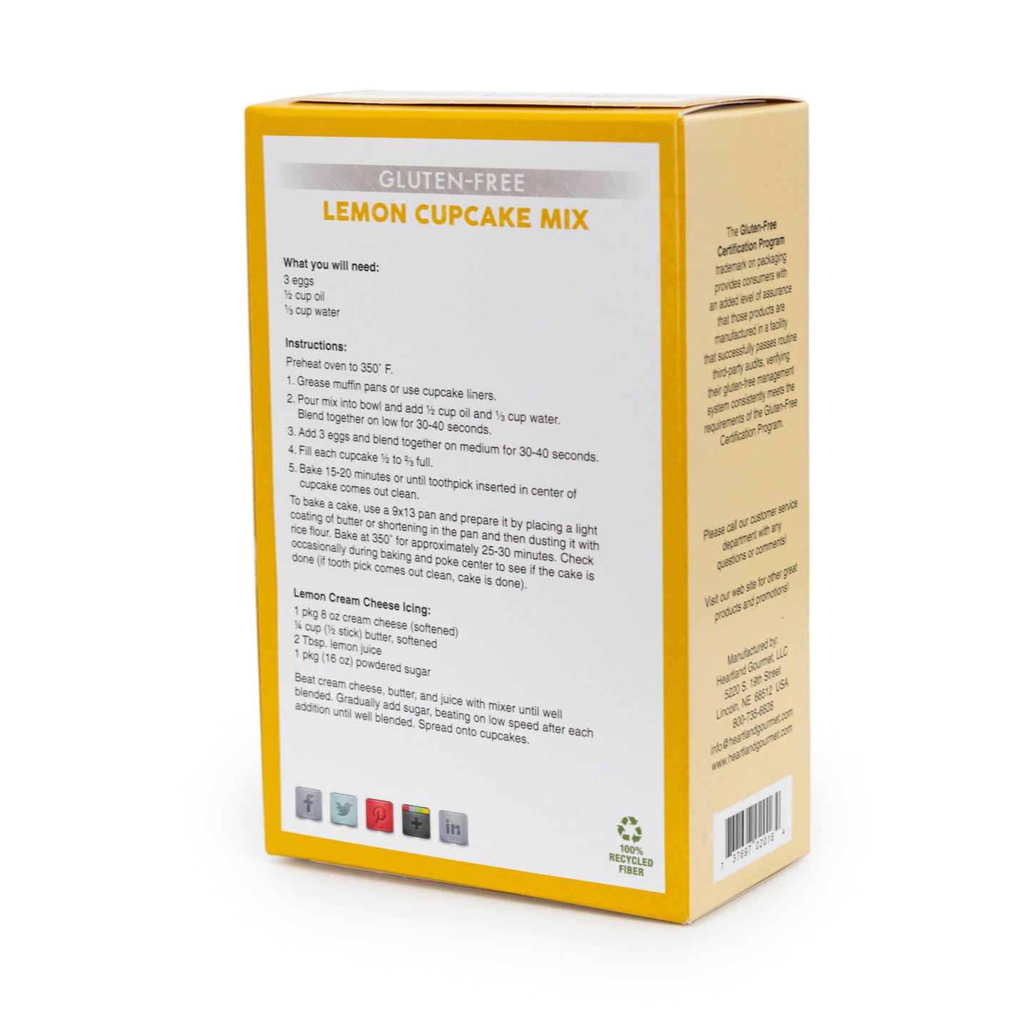 Gluten Free Lemon Cupcake Mix | 16 oz | Heartland Gourmet | 2016