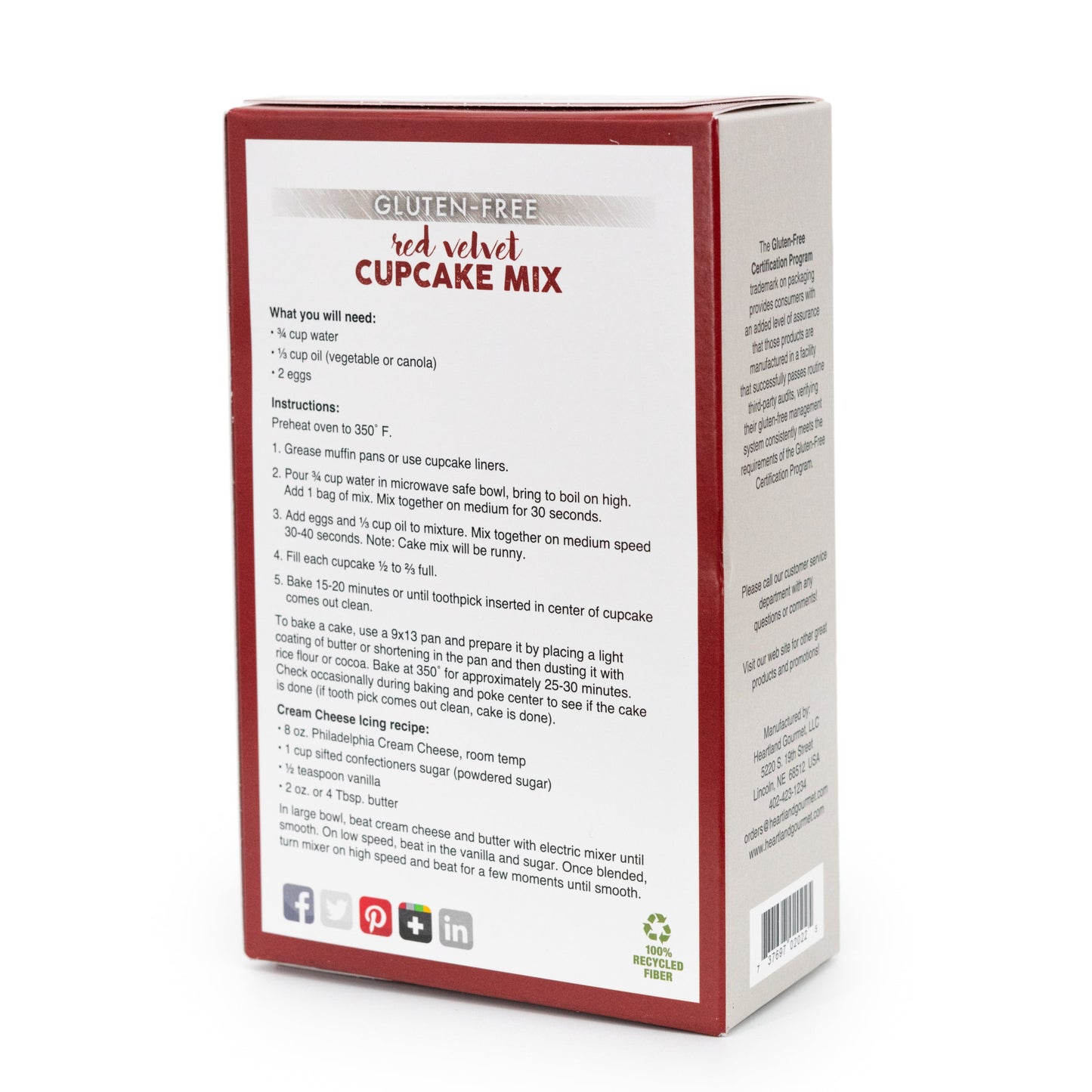 Heartland Gourmet Red Velvet Cupcake Mix Back