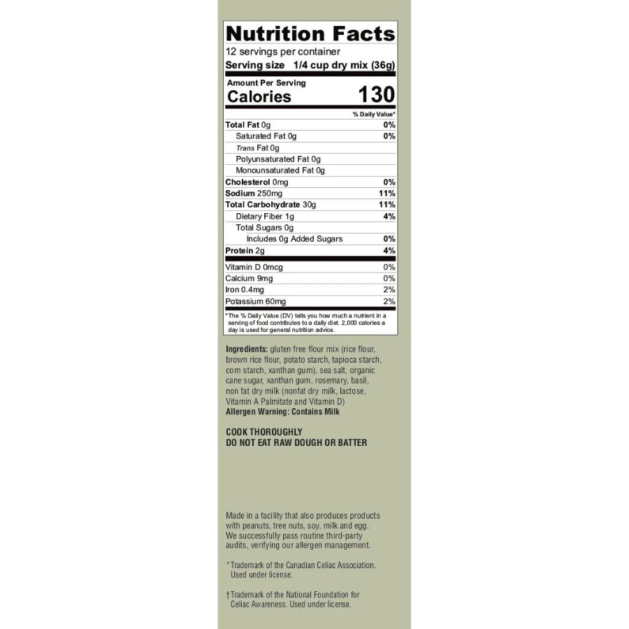 Heartland Gourmet Gluten Free Rosemary Basil Pizza Crust Mix Nutrition