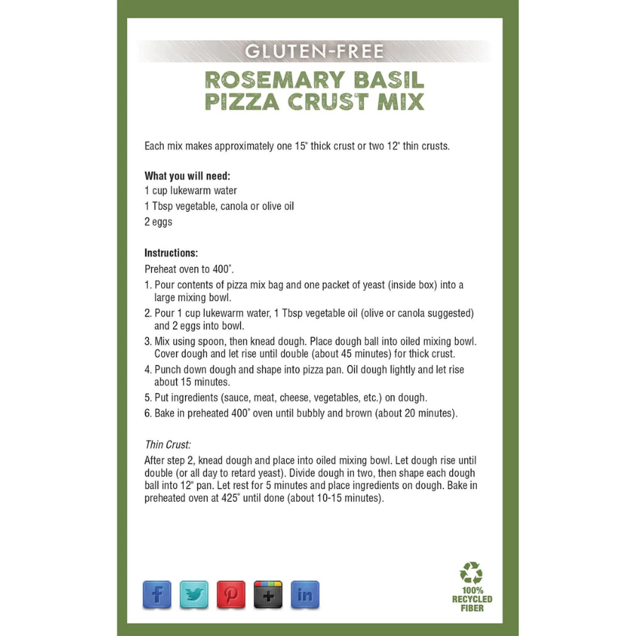 Heartland Gourmet Gluten Free Rosemary Basil Pizza Crust Mix