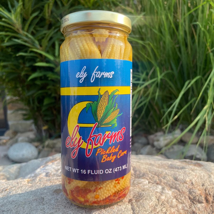 Outside photo of a jar of pickled corn