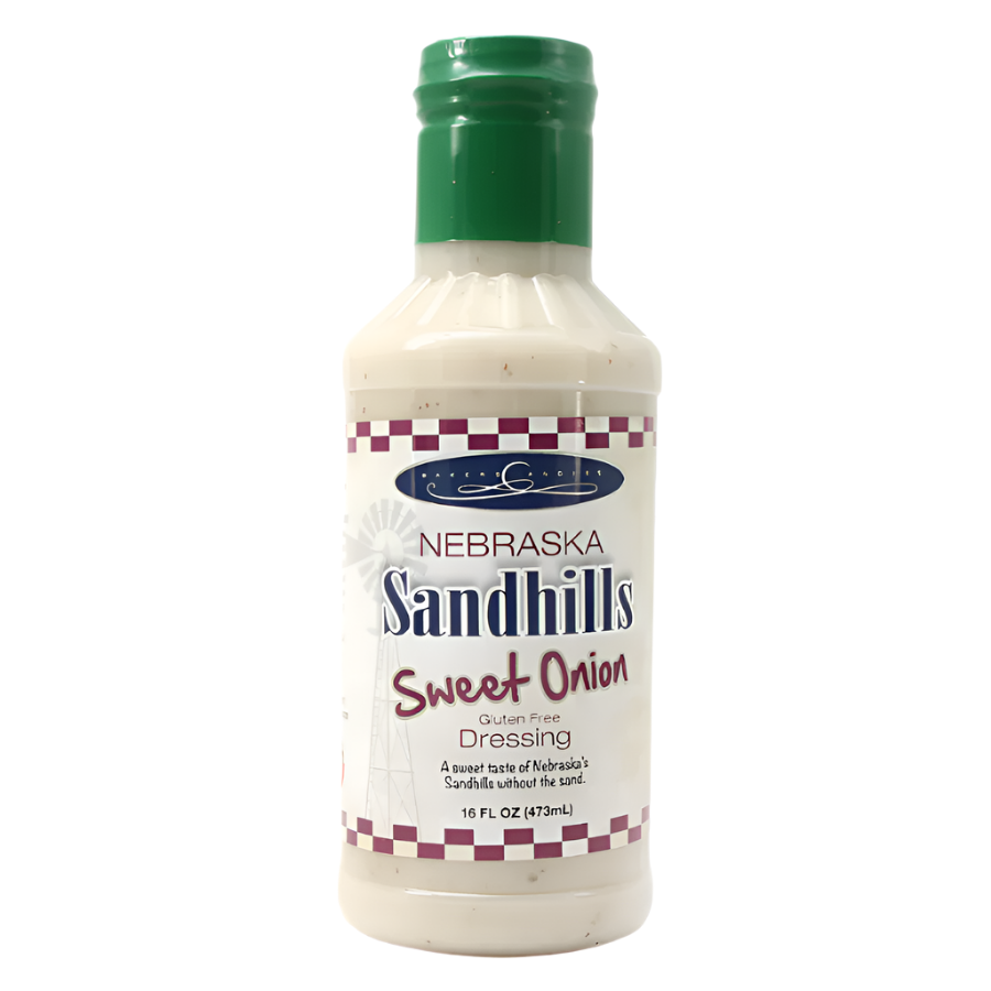 Baker's Candies 16oz Sandhills Sweet Onion Gluten Free Ranch Salad Dressing.