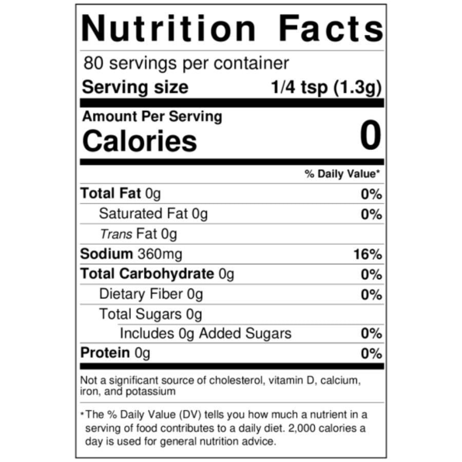 Nutrition Fact Label for Gary's Wow! Seasoning