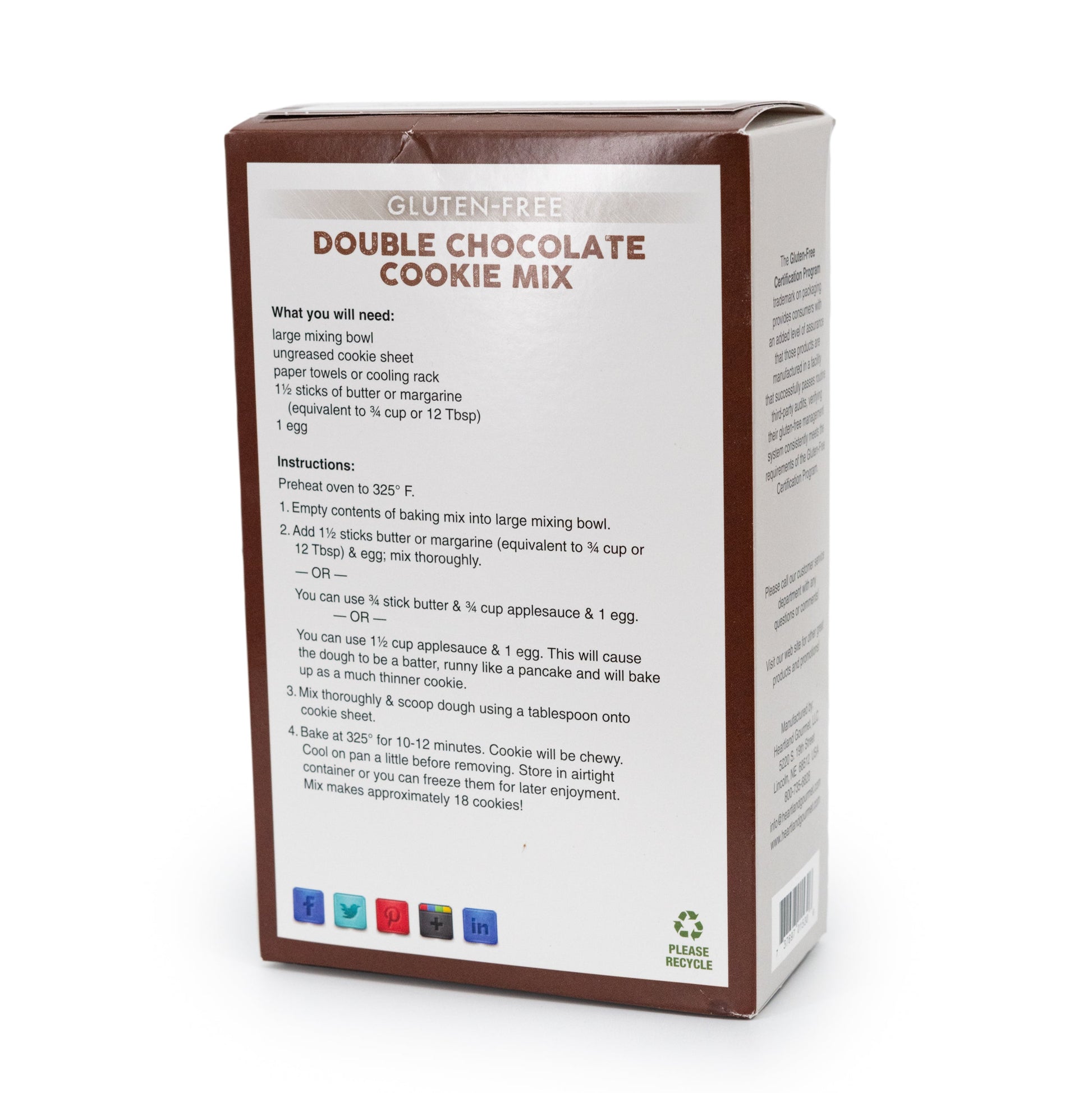 Heartland Gourmet Gluten Free Double Chocolate Cookie Mix Back