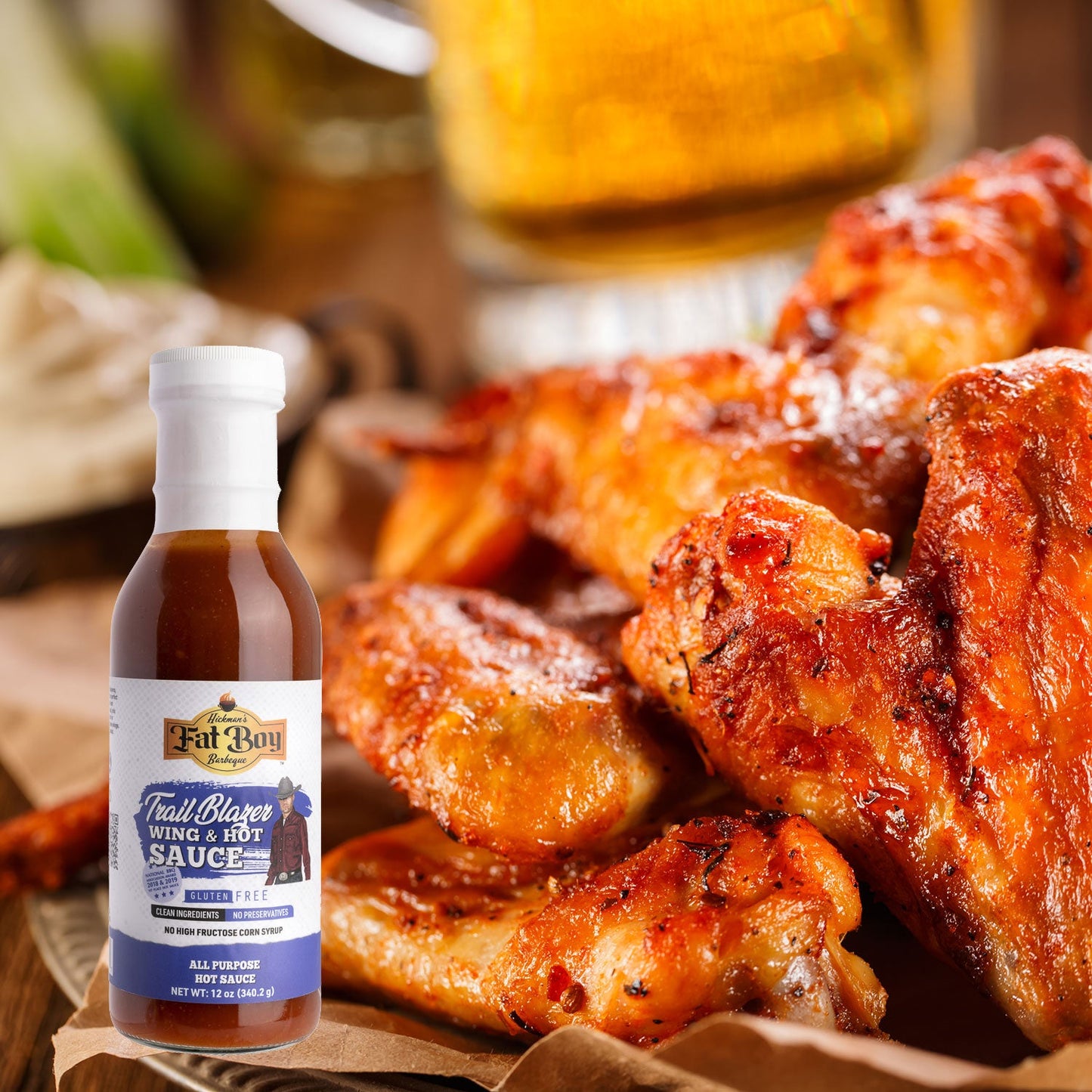 Trail Blazer Wing & Hot Sauce | 12 fl oz | Gluten Free | Fat Boy Hickman's BBQ